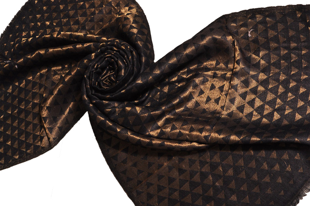 Him/Her Black Pyramid Zari 100% Fine Wool Stole - 7393 - Black