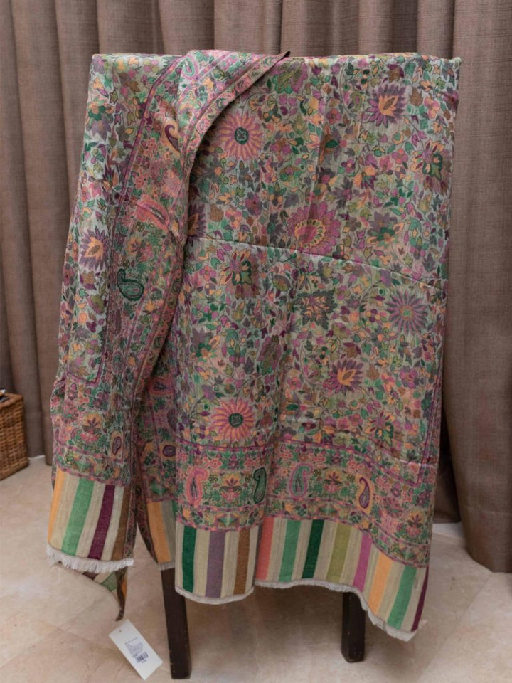 Zari Kani Jamawar Fine Wool Stole - 3