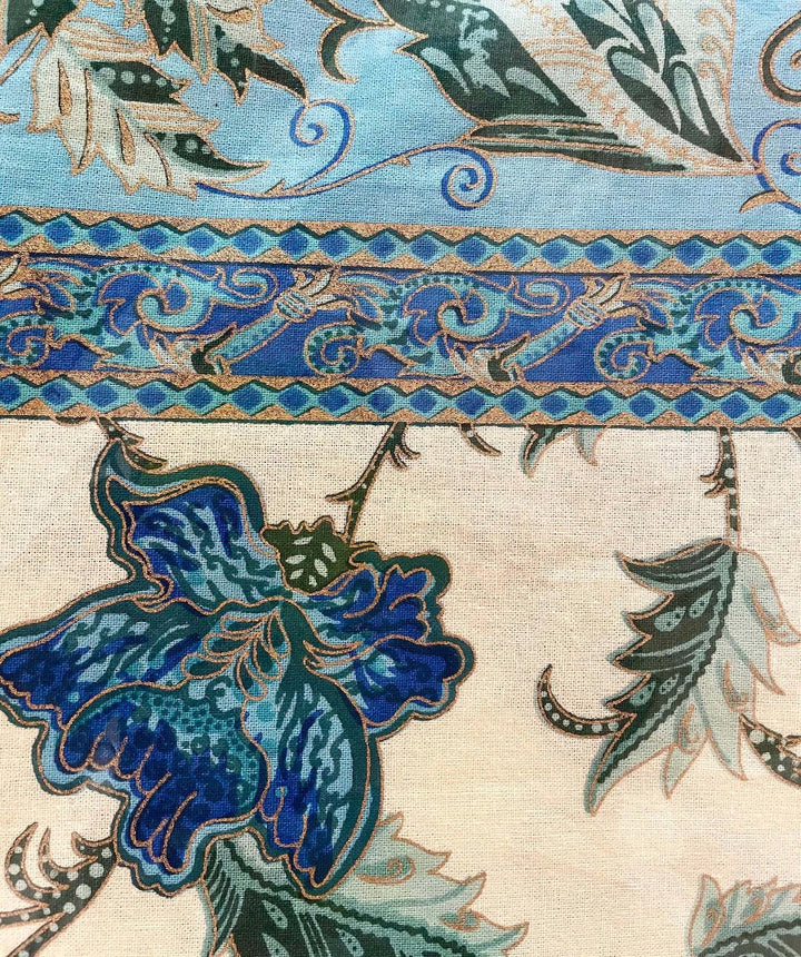 Blue Gold Leaf Jaipuri 6 Seater 100% Cotton Table Cover - 8033
