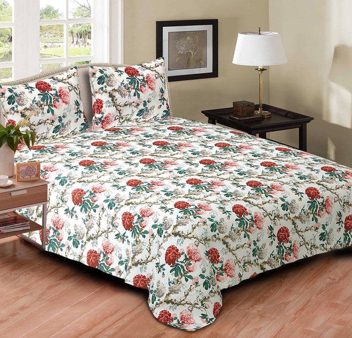Blossoms Cotton Double Bedsheet - Maroon